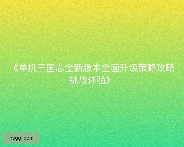 《单机三国志全新版本全面升级策略攻略挑战体验》