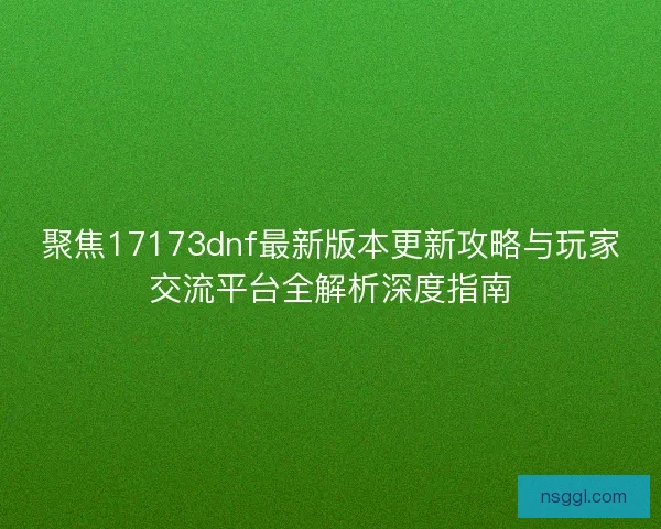 聚焦17173dnf最新版本更新攻略与玩家交流平台全解析深度指南